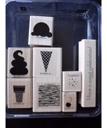 Stampin&#39; Up! RETIRED Wood Mount Mounted Stamp SWEET SCOOPS Set of 8 NEW! - £19.11 GBP