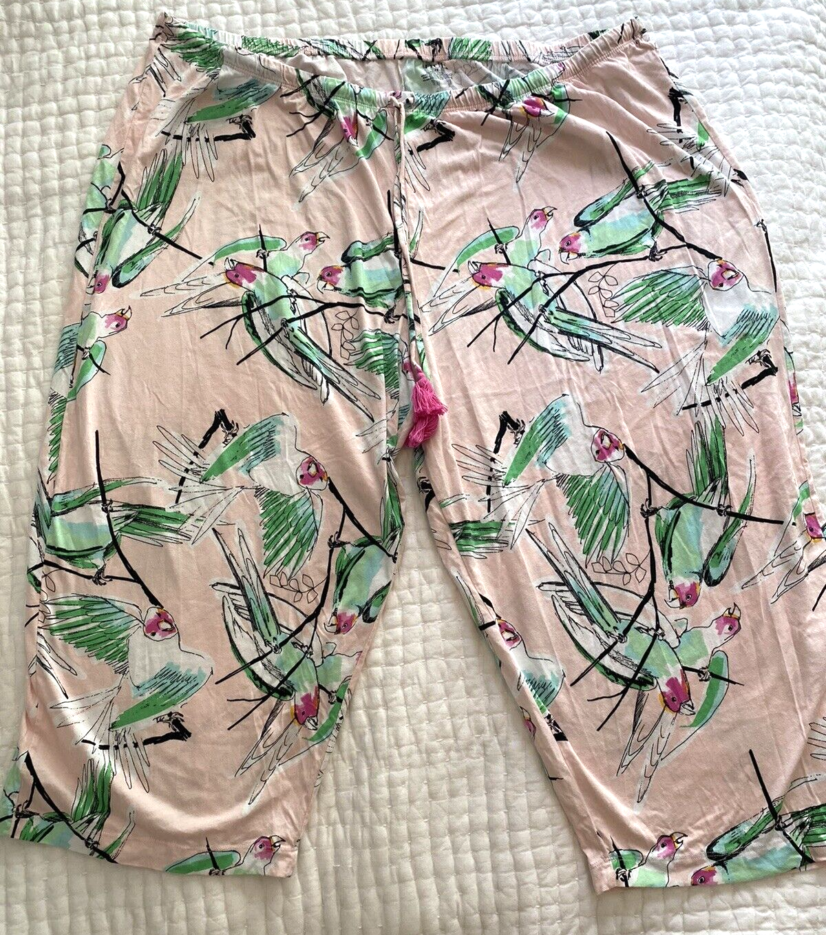 Hue Pink and Green Parrott Print Lounge Pants Size 2X - $18.99