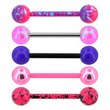 Body Punk 5PCS Pink Purple Acrylic Balls Tongue Barbell Splatter 316L Stainless  - £15.61 GBP