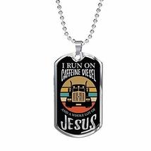 Express Your Love Gifts Caffeine Diesel Jesus Trucker Dog Tag Engraved 18k Gold  - £54.63 GBP