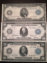 Reproduction Federal Reserve Note Set $5 $10 $20 1914 Lincoln Jackson Cl... - $9.99