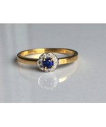 AAA quality natural blue sapphire ring with diamonds in 14k hallmarked gold - £759.28 GBP