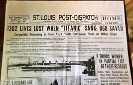 St. Louis Post Dispatch April 16, 1912 Replica Newspaper Titanic Sinking - $22.56