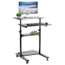 VIVO Black Mobile Height Adjustable Stand Up Desk Workstation Presentation Cart - £173.05 GBP