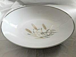 Three Wheat Serving Dish From Japan White with Gold &amp; Silver Wheat Desig... - $17.09