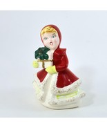 Kreiss Christmas Shopper Girl Figurine Red Coat &amp; Gifts 4.7&quot; tall 1950&#39;s... - £39.08 GBP