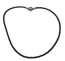 Pandora Black Woven Leather Choker 14 Inch Sterling Silver Barrel Clasp ALE - $459.94 MXN