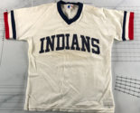 Vintage Cleveland Indians Jersey Mens Medium White V Neck Navy Blue Red ... - $24.74