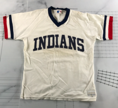 Vintage Cleveland Indians Jersey Mens Medium White V Neck Navy Blue Red Trim - £19.46 GBP