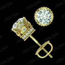 2Ct Round Cut Diamond Screw Back Solitaire Stud Earrings 14K Yellow Gold Finish - £68.82 GBP