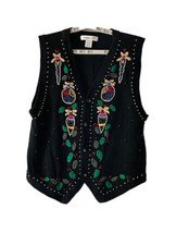 Arriviste Beaded  Christmas Vest Ornaments Embroidered Womens XL - £19.07 GBP