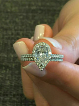 14K White Gold Plated 3Ct Pear Cut Diamond Bridal Set Engagement &amp; Wedding Ring - £85.83 GBP