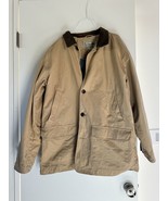 Vintage LL Bean Barn Jacket Canvas Chore Coat Beige Tan Corduroy Collar ... - $82.10 CAD