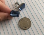 Vintage unSigned Emerald Cut Blue Stone Clip on  Lever Back Earrings Sil... - £21.02 GBP