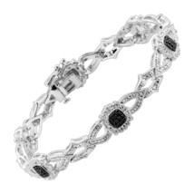 Station Bracelet with 0.50Ct Simulated Black Onyx in 14k White Gold Plated Brass - £40.16 GBP