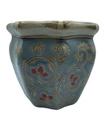 Ceramic Red Blue Floral and Vines Planter Pot - £14.78 GBP