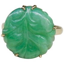 14K Yellow Gold Vintage Chinese Hand Carved Jadeite Jade Ring Size 6.5 - £1,290.05 GBP