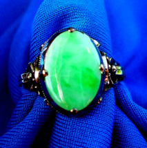 Earth mined Green Jadeite Jade Engagement Ring Victorian 14k Rose Gold Size 5.75 - $3,605.25