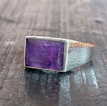 Natural Amethyst Ring Men 925 Silver February Birthstone Men Jewelry Boys Gifts - £57.87 GBP