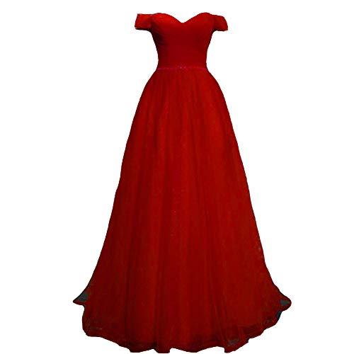 Kivary Off The Shoulder Pleats Beaded Tulle Long Evening Gown Prom Dress Wine Re