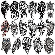 77 Sheets Temporary Tattoo, 17 Sheets Half Arm Black Tribal Lion Owl Wol... - $21.77