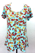 #S6 LuLaRoe Sz S S/S Floral Knit Top T Shirt Blue Red Yellow Flower Mult... - £5.38 GBP