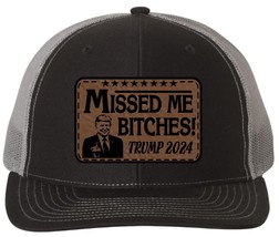 Trump Bulletproof Missed me Bitch*es Black/Charcoal Leather Badge Hat MAGA Trump - $26.72