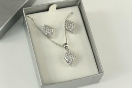 MODERN Costume Jewelry Rhodium Bridal Silver Tone CZ Cluster Necklace &amp; ... - $24.38