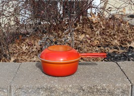 2 Pc Descoware 89-A Belgium Orange Flame Cast Iron Enamel Saucepan &amp; Ski... - £39.30 GBP