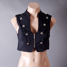 Black Military Steampunk Gothic Punk Sexy Sleeveless Zipper Crop Top Vest S M L - £23.96 GBP