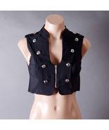 Black Military Steampunk Gothic Punk Sexy Sleeveless Zipper Crop Top Vest S M L - $29.99