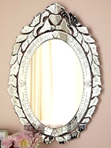 Horchow Venetian Accent Vanity Oval Mirror Flowers Arched Crown Etched N... - $345.51