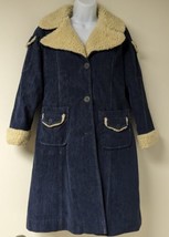 Vintage Women&#39;s Denim Faux Sherpa Long Coat Western Small Rothschild 196... - $97.01