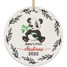 Cute Panda Baby Bear First Christmas Round Ornament 2022 1st Anniversary Gift - £11.82 GBP