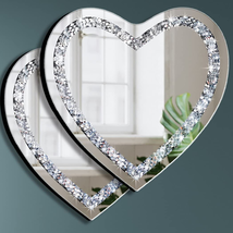 Heart Shaped Silver Glass Mirror 2 Pack Crystal Chain Mirror for Wall Decoration - £51.58 GBP