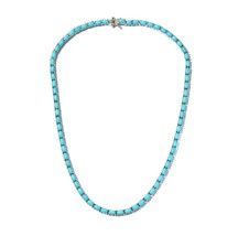 Solid 925 Silver Sleeping Beauty Oval Simulated Turquoise Stone Tennis Necklace - £298.40 GBP
