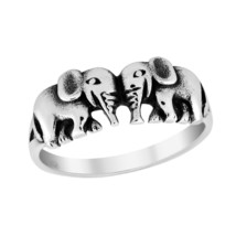 Majestic Pair of Mighty Elephants Sterling Silver Band Ring-7 - £11.48 GBP