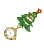 Vtg Nelsonic Christmas Tree Pin Brooch Watch Women Gold Tone Enamel Gree... - $34.63
