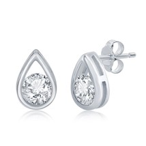 Pearshaped Earrings W/Round &#39;April Birthstone&#39; Gemstone Studs - White Topaz - £28.55 GBP