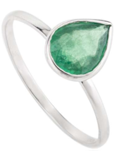 Natural Pear Cut Emerald Birthstone Ring Bezel Set in 18k White Gold Settings - £304.65 GBP