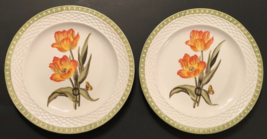 RAYMOND WAITES Set of 2 Hampton Garden White Orange Flower Dinner Plates... - $17.19