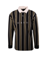 OBEY Men&#39;s Black Olive Green Stripe Button L/S Polo Shirt (S03A) - £12.90 GBP
