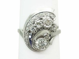 Art Deco 1.18ct tw Natural Diamond Swirl Platinum Ring Size 10.75 - £2,137.87 GBP