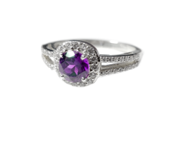 Silber Amethyst Halo Verlobungsring Februar Geburtsstein Ring Amethyst Band - £37.55 GBP