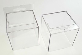 2 x Clear Plastic Cube Box 3.5&quot; Desk Organizer Pen Post-it Holder office display - £4.42 GBP