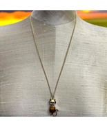 Vintage Cat HOBCO House of Borvani Agate Green Rhinestone Eyes Pendant N... - $14.84