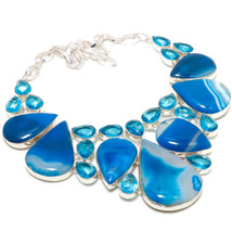 Blue Geode Agate London Blue Topaz Gemstone Fashion Necklace Jewelry 18&quot; SA 4890 - £16.58 GBP