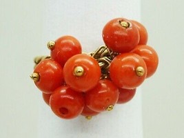 Estate Oxblood Red Coral Bead Cluster Setting Ring 14k Gold Size 5 - £476.15 GBP