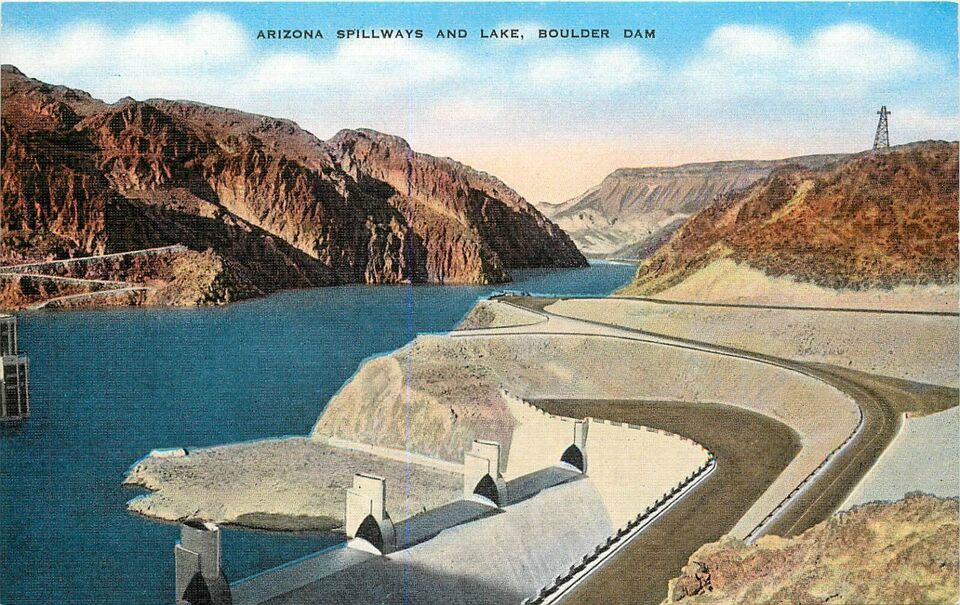 Linen Postcard NV E279 Arizona Spillways Lake Hoover Boulder Dam Colorad... - $3.47