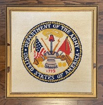 Vintage Framed Needlepoint United States of America Department of the Army Seal - £38.03 GBP